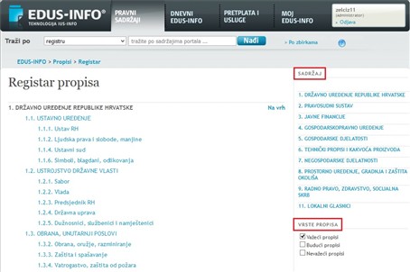 Registar propisa - popis klasifikacija Registar propisa - popis klasifikacija